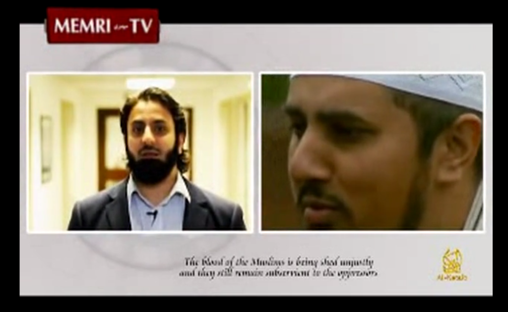 Hamza Tzortzis and Mohammed Ansar depicted side by side in the Al-Shabaab video