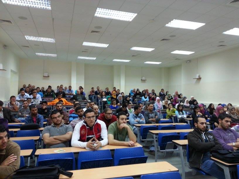 Students and lecturers listen to the lecture at the Lebanon International University (LIU), Bekaa valley, on 'Does Islam need reformation?'