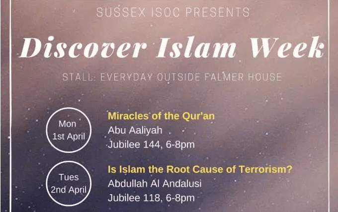 Event: ‘Is Islam the root cause of Terrorism and Islamophobia?’ 2nd April, Sussex&nbsp;University